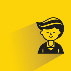 boy character icon with shadow on yellow background
