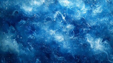 Bluewater waves on the surface ripples blurred. Defocus blurred transparent blue colored clear calm water surface texture with splash and bubbles. Water waves with shining pattern texture background.