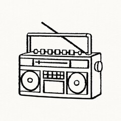 Boombox doodle clipart, retro music player