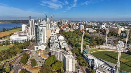 Aerial view of the Perth skyline from the eastern end of the city