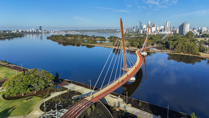Aerial view of the Boorloo Bridge over the Swan River in Perth, Western Australia