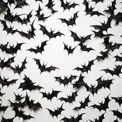 Fototapeta premium Halloween Background Black Bats on White Spooky Party Decor
