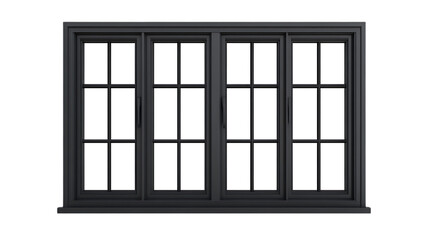 Dark wooden window frame, double-pane, six-panel design isolated on transparent background