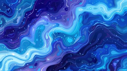 Vibrant abstract waves in shades of blue and purple create mesmerizing cosmic effect, evoking sense of tranquility and wonder