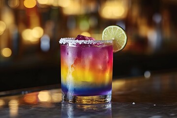 Rainbow Cocktail: A Vibrant, Layered Drink in a Rocks Glass