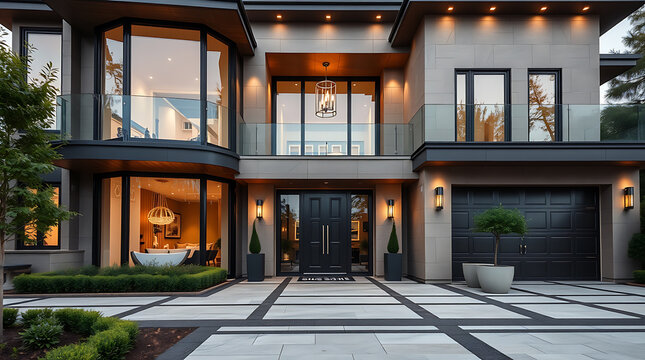 Modern Two-Story Residence with Landscaping and Exterior Lighting