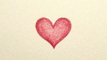 Hand-drawn crimson heart symbol on textured cream paper background, a simple yet expressive illustration of affection and love