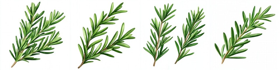Fototapeta premium Plant-Based Cuisine with Seasonal Herbs for Vegan Living concept. Green pine branches arranged in a row against a white background