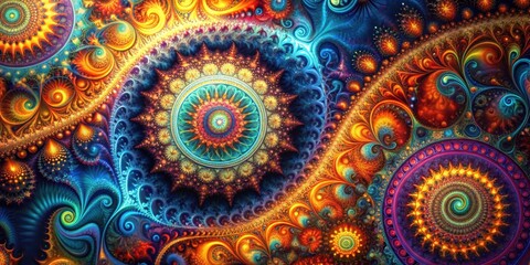 Intricate abstract fractal background with vibrant colors and complex patterns