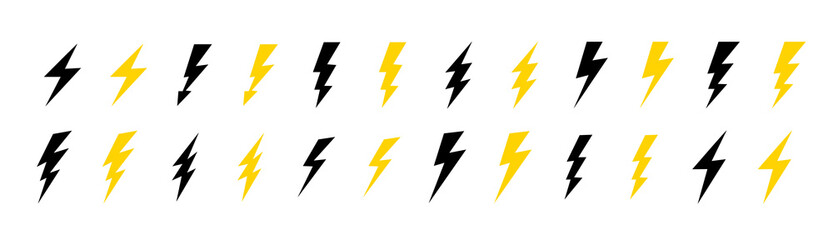 Lightning bolt. Flash symbol. Lightning bolt icons. Thunderbolt pictogram. Thundershock zigzag arrow . Vector