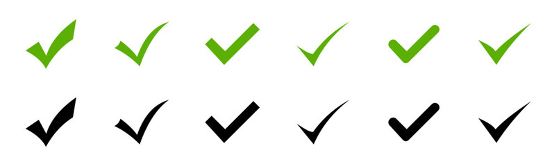 Check mark icons . Approved icon. Black and green check mark vector icons. Checkmark Illustration. Vector illustration.