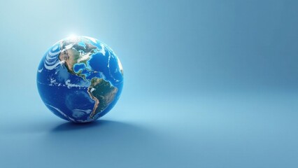 Fototapeta premium A Detailed Rendering of the Earth Against a Simple Blue Background, Showcasing the Continents and Oceans with Atmospheric Detail