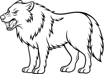 Obraz premium roaring wolf, vector illustration of wolf, line art isolated white