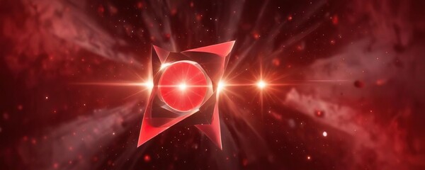 Geometric shapes with a bright glowing center on an abstract red background that shines like stars in space, abstract, red, geometry