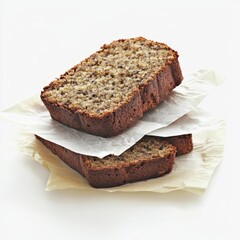 Deliciously Moist Banana Bread Slices Layered on Parchment Paper in Bright Light Setting