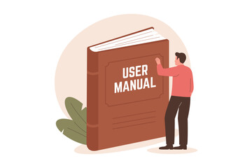 Illustration of user manual book. Illustrations for websites, landing pages, mobile apps, posters and banners. Trendy flat vector illustrations