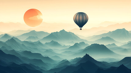 Fototapeta premium Stylized Hot Air Balloon Floating Over a Scenic Landscape