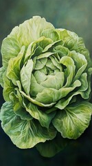 Obraz premium Closeup of a vibrant green lettuce, showcasing its fresh and crisp texture.
