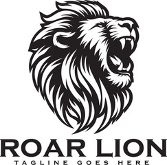 elegance black tattoo art Roaring head lion logo, symbol design illustration