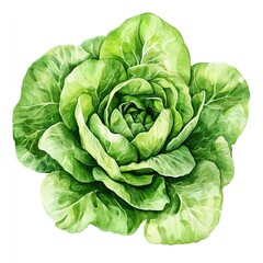 Fototapeta premium Fresh Green Lettuce: Watercolor Botanical Illustration