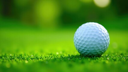 Fototapeta premium A Single Golf Ball Resting on a Lush Green Putting Green, Ready for the Next Shot in a Peaceful Outdoor Setting