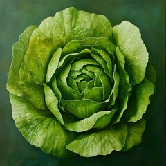 Obraz premium Close-up of a vibrant green lettuce, showcasing its texture and natural beauty.