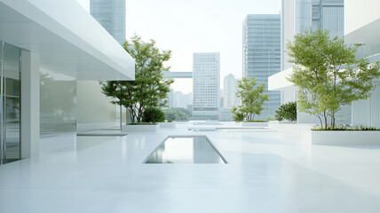 Innovative architectural design featuring modern urban landscape with greenery, reflecting sustainable future
