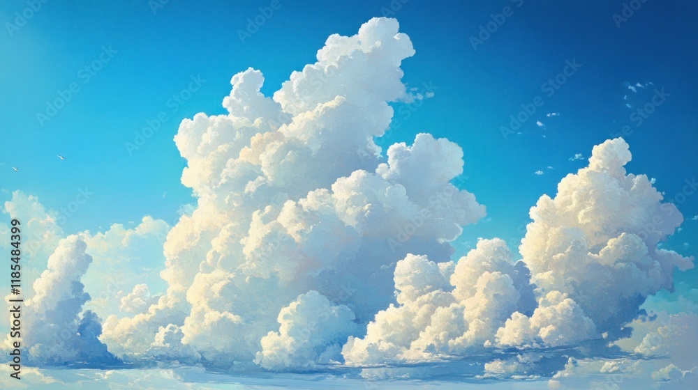 Canvas Prints Fluffy White Clouds Against a Bright Blue Sky