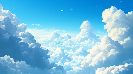 clear blue sky with a few clouds. The sky is very bright and the clouds are scattered throughout