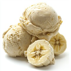 Creamy Banana Ice Cream with Soft Banana Bits Piled on a White Surface