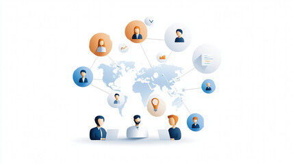Fototapeta premium Silhouettes of people in meeting with global network concept, showcasing collaboration and communication across world