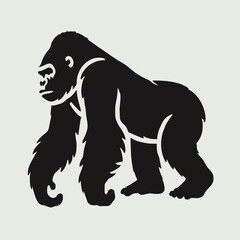 very simple flat and minimalist Gorilla silhouette in black on a white background