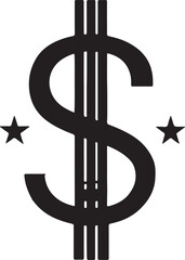 Dollar silhouette vector icon with two stars isolated with a white background.