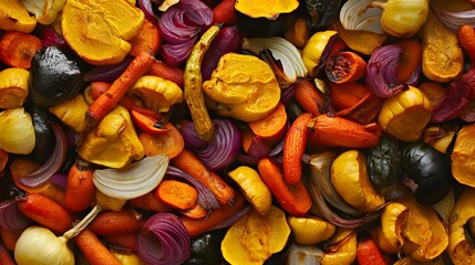 Colorful Roasted Vegetable Medley Featuring Carrots, Squash, Onions, and More