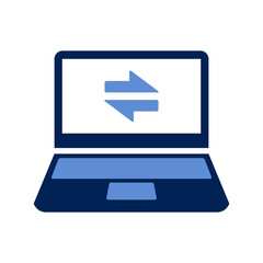 Laptop Icon with Data Transfer Symbol, Information Exchange and Network Connectivity Vector Illustration