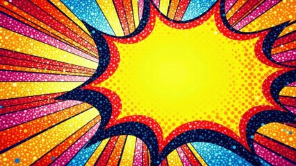 Vibrant Explosion of Color A Dynamic Comic Book Style Background Featuring a Central Speech Bubble and Radiating Stripes with a Textured Dot Pattern