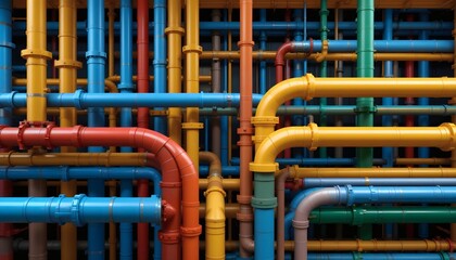Colorfu lintersecting pipes forming a complex and intricate geometric pattern. Generative AI