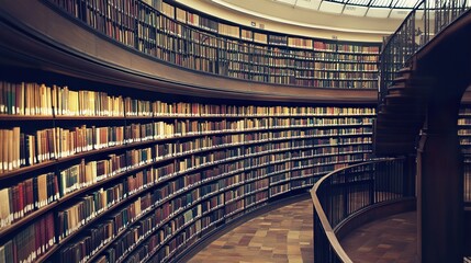 Fototapeta premium Grand Library Interior: Bookshelves and Architecture