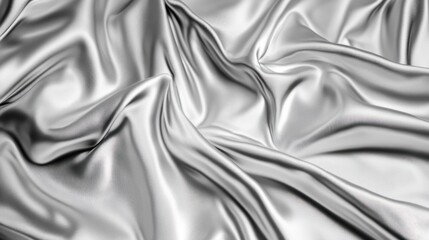Fototapeta premium Close-up of luxurious silver fabric with soft folds and wrinkles, showing texture and sheen.