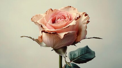 A solo wilted pink rose captured with soft lighting, ideal for themes of love, loss, or remembrance. Perfect for wedding memorials, funeral programs, or heartfelt communications.