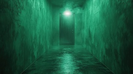 Mysterious Green Hallway with Doorway
