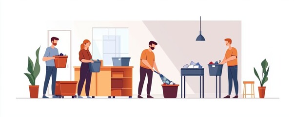 Volunteers Sorting Waste - Recycling Initiative Illustration