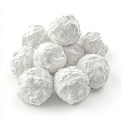 White Crumpled Paper Balls Stacked Together on a Bright Background for Creative Design and Artistic Use