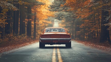 Classic Car on Autumn Road Adventure