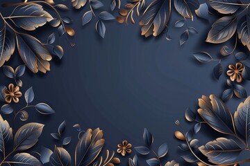 Abstract floral frame subtle gold splash copy space
