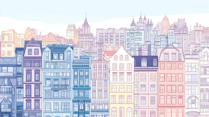 Fototapeta premium Trendy Line Art of Urban Cityscapes in Pastel Colors