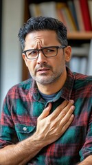 Obraz premium Man Experiencing Chest Pain: A Portrait of Discomfort
