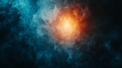 Fototapeta premium Abstract Cosmic Nebula Fiery Orange and Teal Blue Swirling Cloudscape Celestial Background
