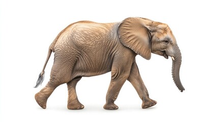 Obraz premium A side view of an elephant walking, isolated on a white background with a clipping path