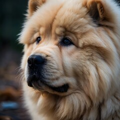 Close up portrait of a cute fluffy chow chow puppy pet  this pure breed has long hair